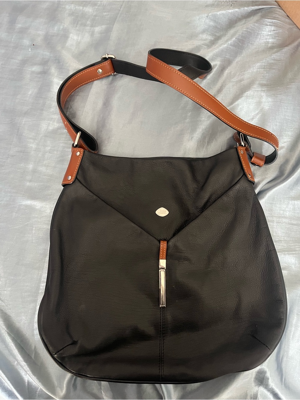 Black Shoulder Bag with Tan Strap - Sleek Everyday Carry